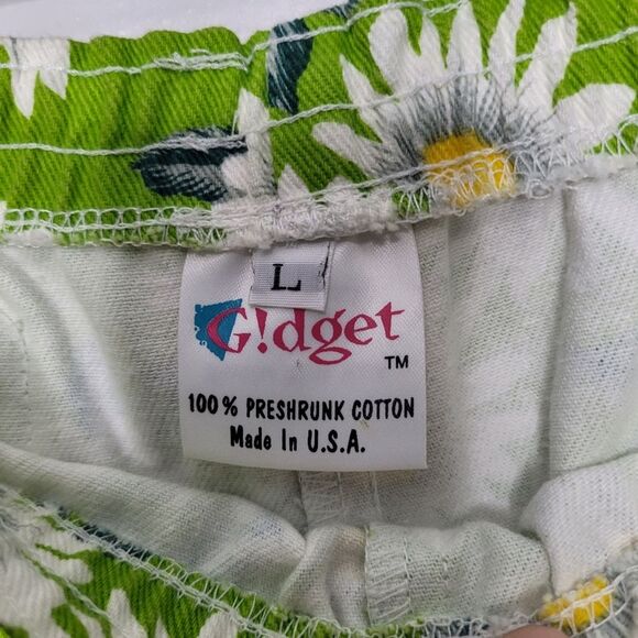 Vintage gidget green yellow flower print cropped pull on pants size large - Picture 3 of 7